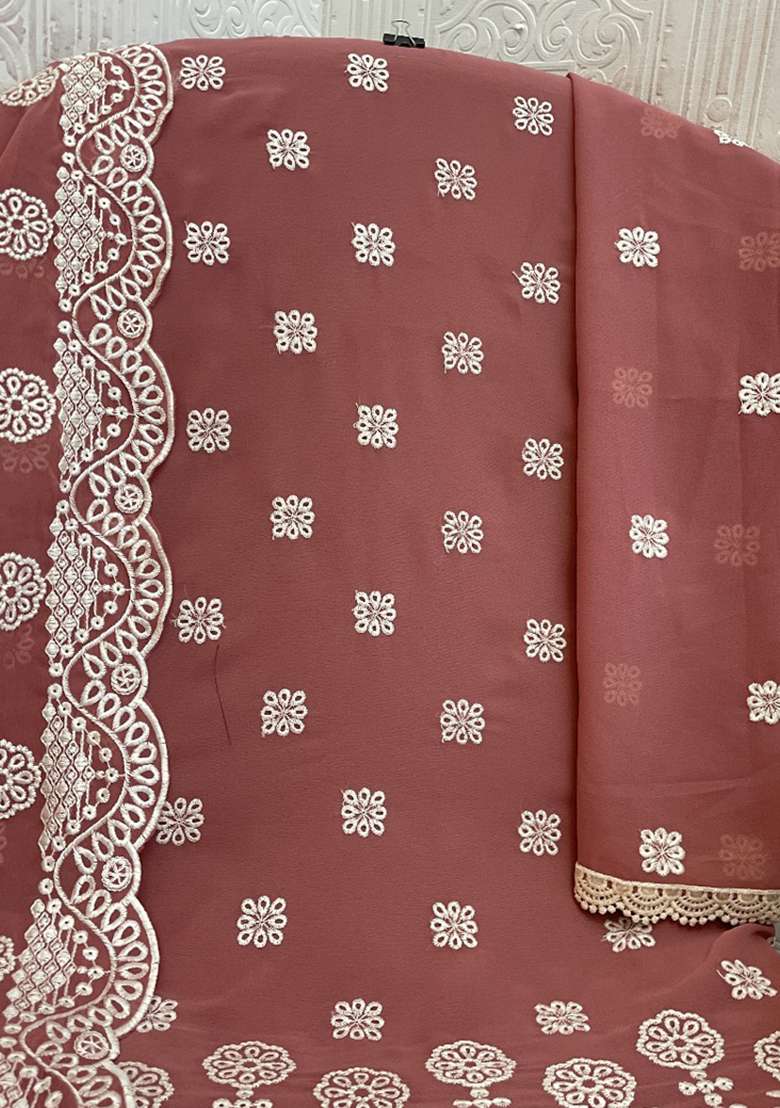 Pink Embroidery Work Georgette Salwar Kameez With Dupatta - Indya