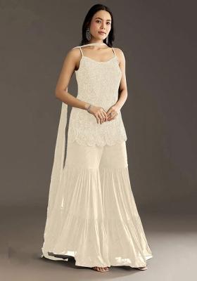 White Embroidery Work Georgette Salwar Kameez With Dupatta