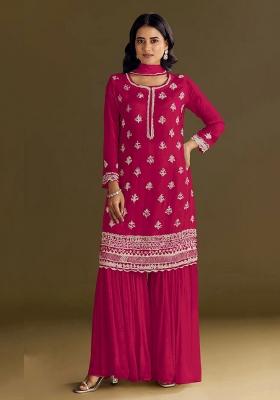 Pink Embroidery Work Georgette Salwar Kameez With Dupatta
