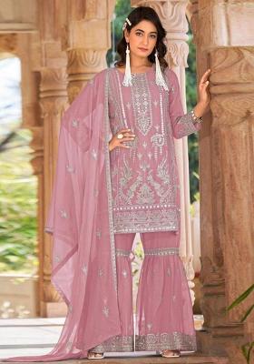 Pink Embroidery Work Oraganza Salwar Kameez With Dupatta