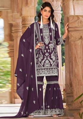 Purple Embroidery Work Oraganza Salwar Kameez With Dupatta