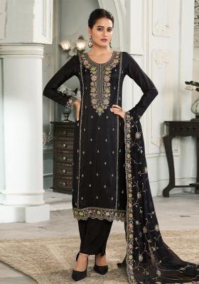 Black Embroidered Silk Salwar Suit