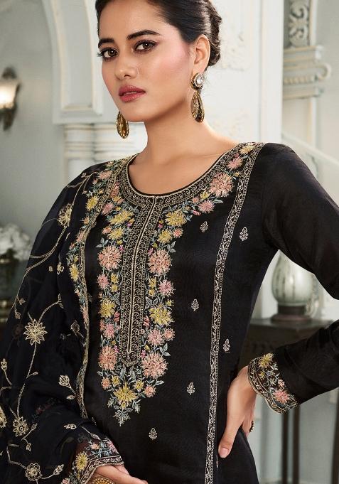 Black Embroidered Silk Salwar Suit