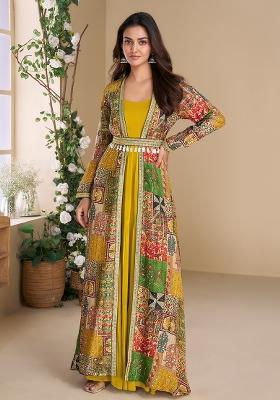 Yellow Embroidered Georgette Kurta Set