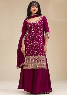 Rani Pink Embriodery Vichitra Salwar Set