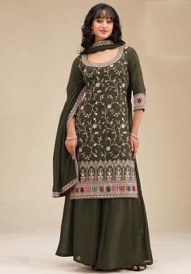 Green Embriodery Vichitra Salwar Set
