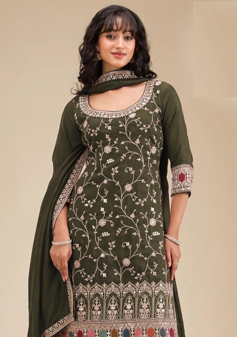 Green Embriodery Vichitra Salwar Set