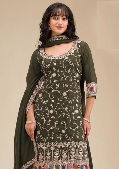 Green Embriodery Vichitra Salwar Set