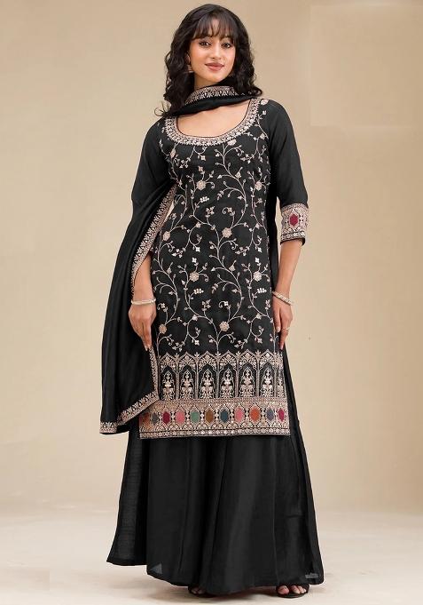 Black Embriodery Vichitra Salwar Set