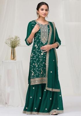 Green Embriodery Vichitra Salwar Set