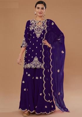 Purple Embriodery Silk Salwar Set