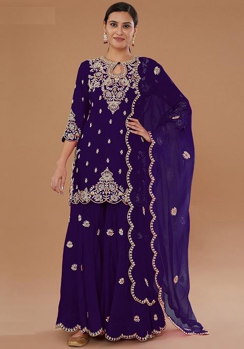Purple Embriodery Silk Salwar Set