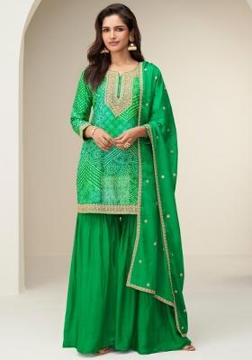 Green Embroidered Silk Plazzo Salwar Suit
