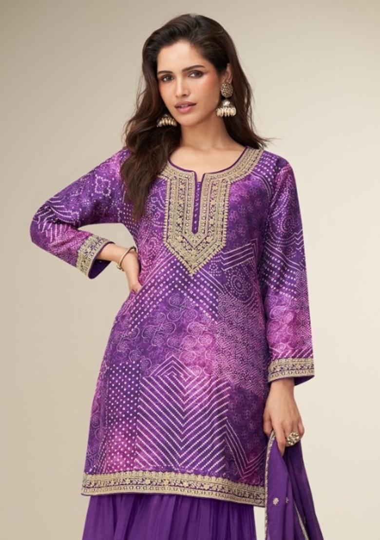 Purple Embroidered Silk Plazzo Salwar Suit