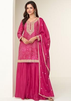 Rani Pink Embroidered Silk Plazzo Salwar Suit