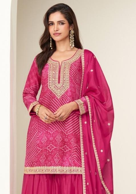Rani Pink Embroidered Silk Plazzo Salwar Suit