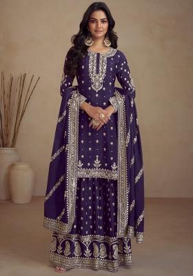 Violet Embellished Silk Kurta Set
