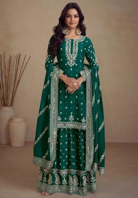 Green Embellished Silk Kurta Set