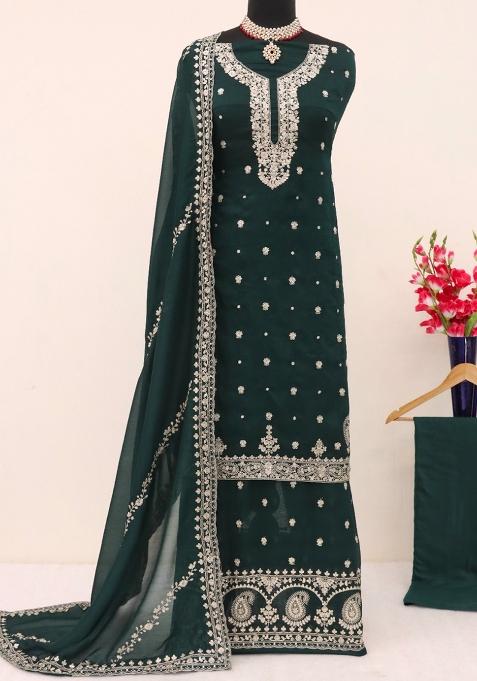 Green Embellished Silk Kurta Set