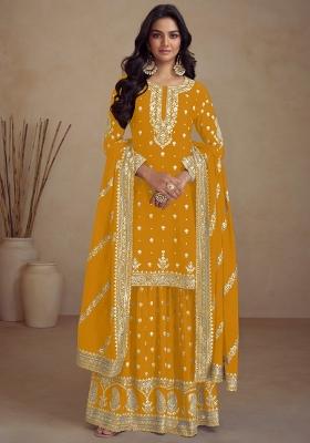 Yellow Embellished Silk Kurta Set