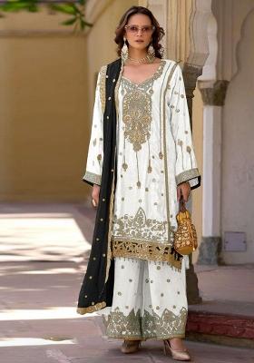 White Embroidered Chinon Kurta Set