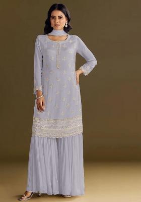 Lavender Embroidered Chinon Kurta Set