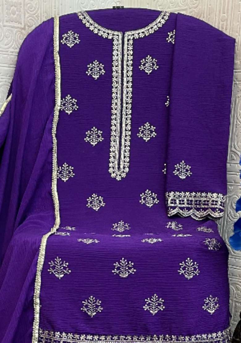 Violet Embroidered Chinon Sharara Set - Indya