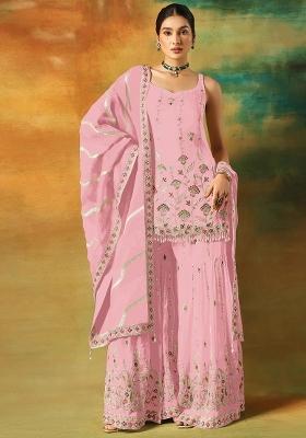 Pink Embroidered Georgette Kurta Set