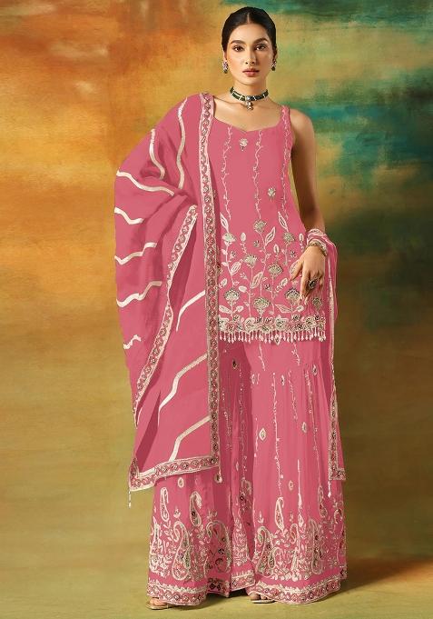 Magenta Embroidered Georgette Kurta Set