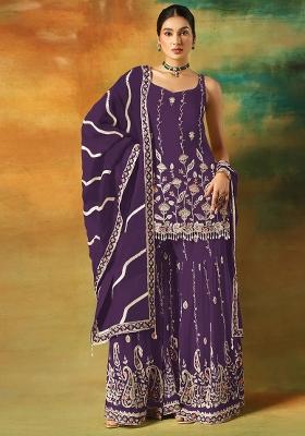 Violet Embroidered Georgette Kurta Set