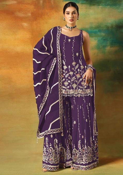 Violet Embroidered Georgette Kurta Set