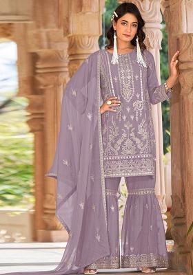 Lavender Embroidered Organza Kurta Set