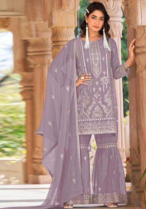 Lavender Embroidered Organza Kurta Set