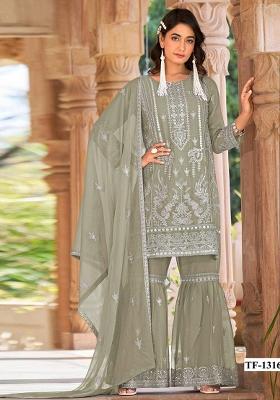 Sea Green Embroidered Organza Kurta Set