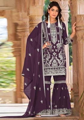 Purple Embroidered Organza Kurta Set