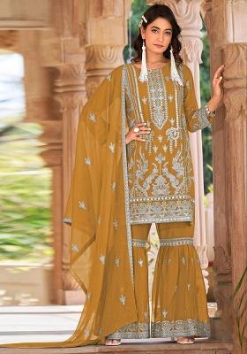 Gold Embroidered Organza Kurta Set