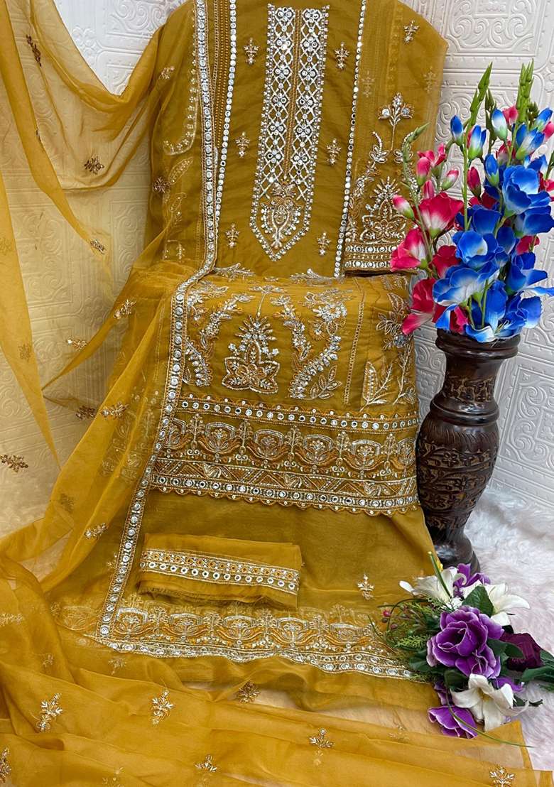 Gold Embroidered Organza Sharara Set - Indya