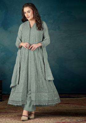 Sea Green Embroidered Georgette Kurta Set
