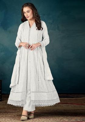 White Embroidered Georgette Kurta Set
