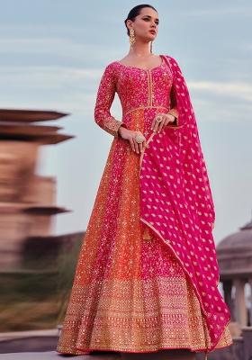 Magenta Embroidered Georgette Kurta Set