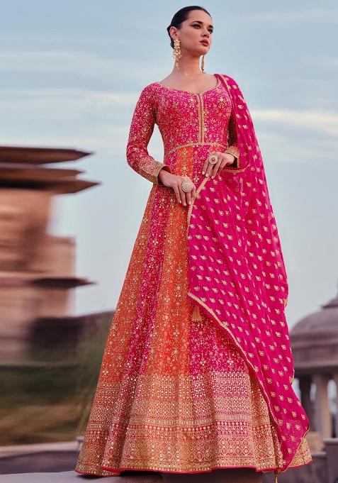 Magenta Embroidered Georgette Kurta Set