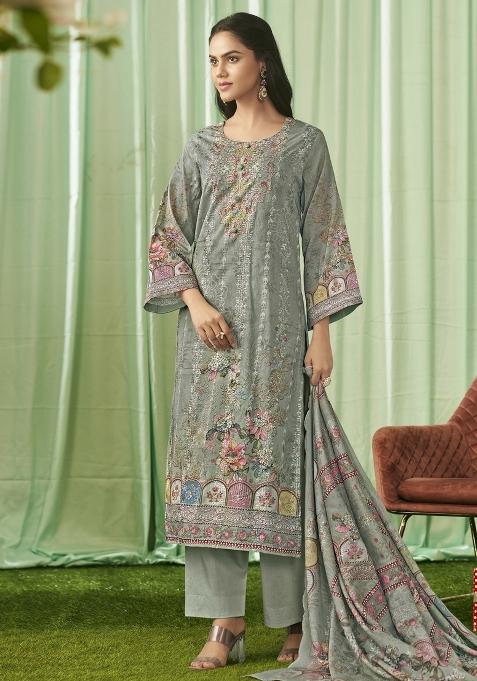 Olive Embroidered Cotton Kurta Set