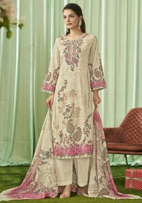 Cream Embroidered Cotton Kurta Set