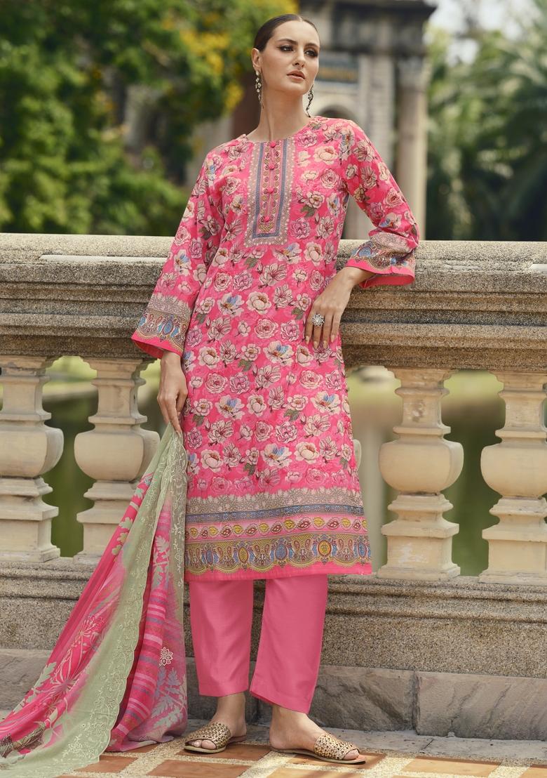 Pink Embroidered Cotton Kurta Set