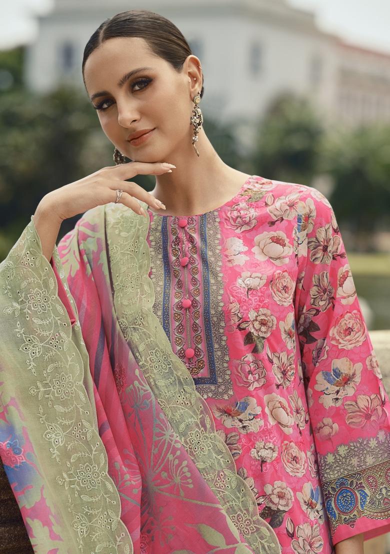 Pink Embroidered Cotton Kurta Set