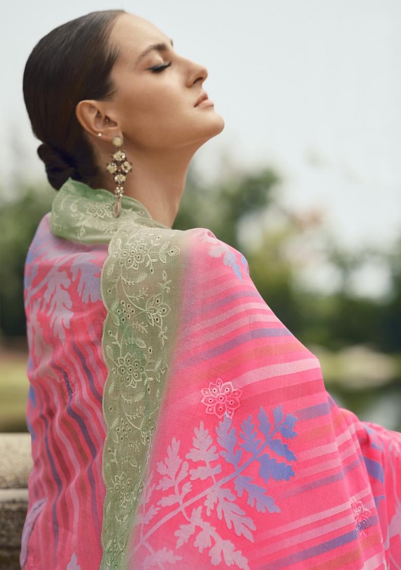 Pink Embroidered Cotton Kurta Set