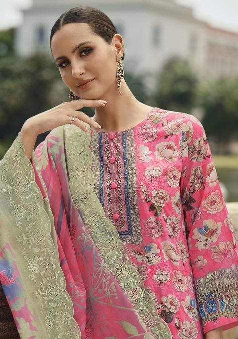 Pink Embroidered Cotton Kurta Set