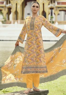 Mustard Yellow Embroidered Cotton Kurta Set