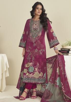 Maroon Embroidered Cotton Kurta Set