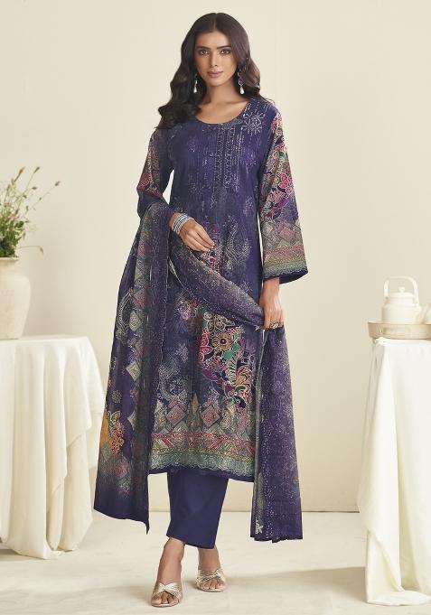 Violet Embroidered Cotton Kurta Set